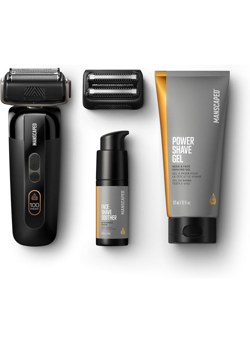 manscaped - MANSCAPED The Chairman PRO Package  Mens Electric Face Shaver with Two Interchangeable Blades SkinSafe FourBlade Foil  Stubble Trimmer Power Shave Gel Face Shave Soother Aftershave - Image 1