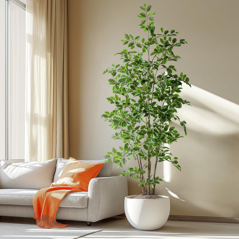 Bailikang Artificial Ficus Tree Indoor 7ft, Large Potted Faux Tree with Realistic Silk Leaves & Trunk for Home Office, Living Room Corner Decor - Image 1