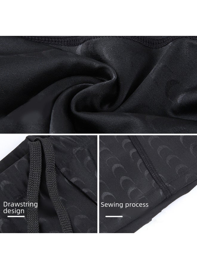 Loquat Swimsuit Men's Professional Anti-embarrassment Large Size Five-point Pants Swimming Equipment Comfortable Full Body Hot Spring Swimsuit Men's Suit-Color:Black Top + Pants-  - Image 5