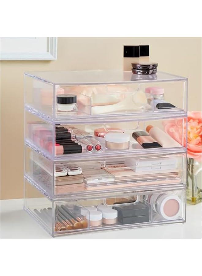 Arabest Sofia 12.5” Wide Clear Stackable Open & Divided Storage Drawers, 2 Pack Plastic Organizer Bins for Makeup Palettes, Cosmetics, & Beauty Supplies, Vanity, Bathroom, Desk Organization, Made in USA  - Image 2
