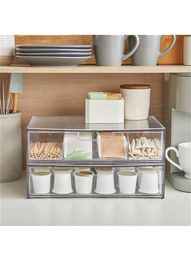 Arabest Sofia 12.5” Wide Clear Stackable Open & Divided Storage Drawers, 2 Pack Plastic Organizer Bins for Makeup Palettes, Cosmetics, & Beauty Supplies, Vanity, Bathroom, Desk Organization, Made in USA  - Image 5