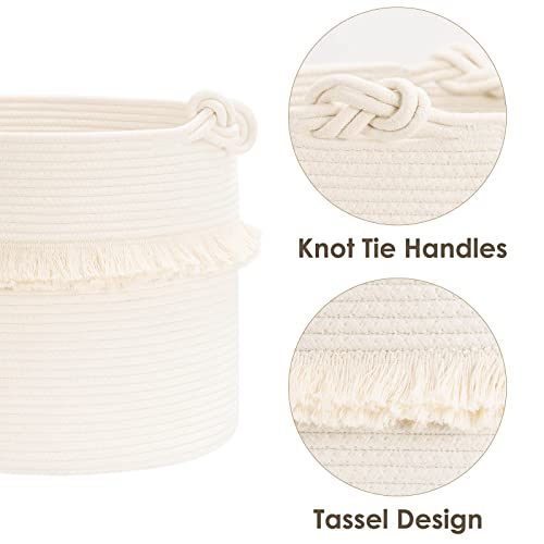 CherryNow Large Woven Storage Baskets – 16'' x 13'' Cotton Rope Decorative Hamper for Nursery, Toys, Blankets, and Laundry, Cute Tassel Nursery Decor - Home Storage Container Off-white - Image 4