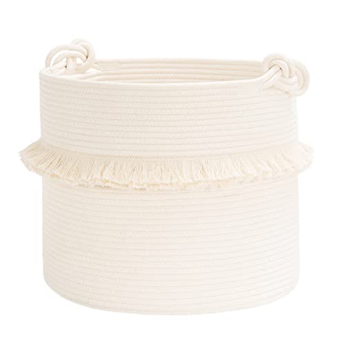 CherryNow Large Woven Storage Baskets – 16'' x 13'' Cotton Rope Decorative Hamper for Nursery, Toys, Blankets, and Laundry, Cute Tassel Nursery Decor - Home Storage Container Off-white - Image 1