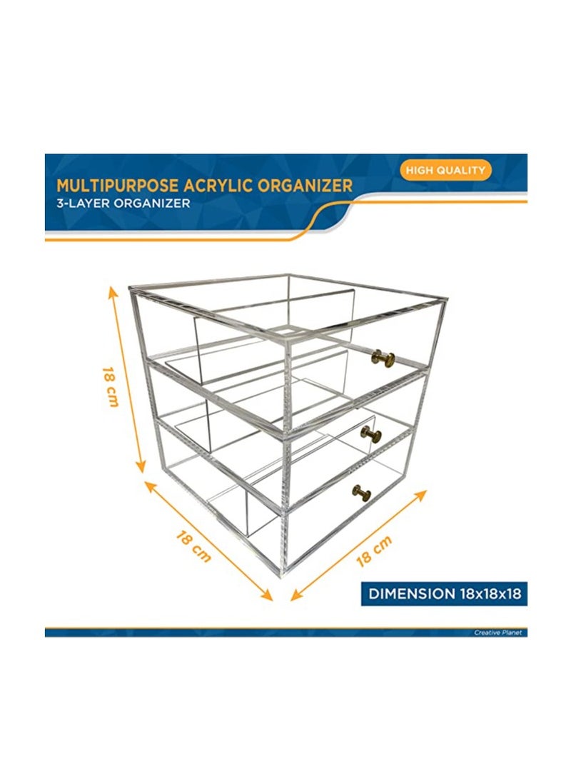 Creative Planet Acrylic storage organization drawers for jewelry, makeup, hair accessories, cosmetics, sunglasses, toiletries (3Level XL Rose Gold) - Image 5