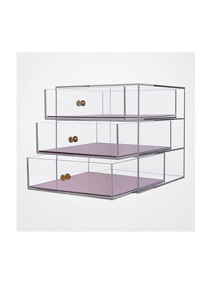 Creative Planet Acrylic storage organization drawers for jewelry, makeup, hair accessories, cosmetics, sunglasses, toiletries (3Level XL Rose Gold) - Image 1