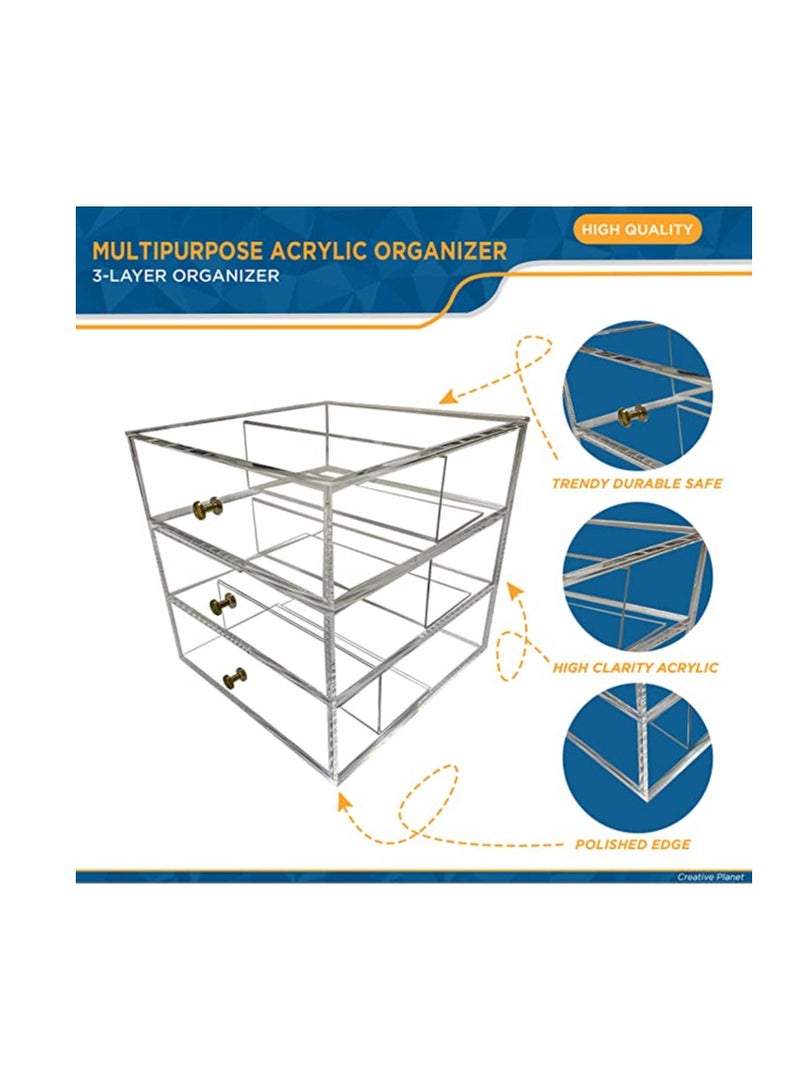 Creative Planet Acrylic storage organization drawers for jewelry, makeup, hair accessories, cosmetics, sunglasses, toiletries (3Level XL Rose Gold) - Image 3