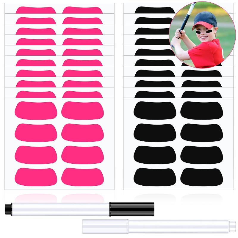 Leelosp 160 Pieces Sports Eye Stickers for Kids Football Softball Baseball Face Stickers Lacrosse Fans Eye Strips with 2 Pencils for Party Game Sport SuppliesBlack Pink - Image 2
