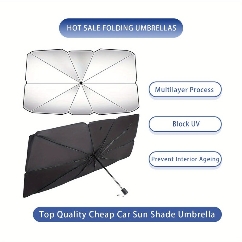 Black Foldable Car Windshield Sun Shade UPF 50 Strong UV Protection Heat Insulation Sunscreen Protects Dashboard Interior From Aging High Efficiency Physical Cooling Car Sun Visor Suitable For Sedans SUVs And Self Driving Travel - Image 3