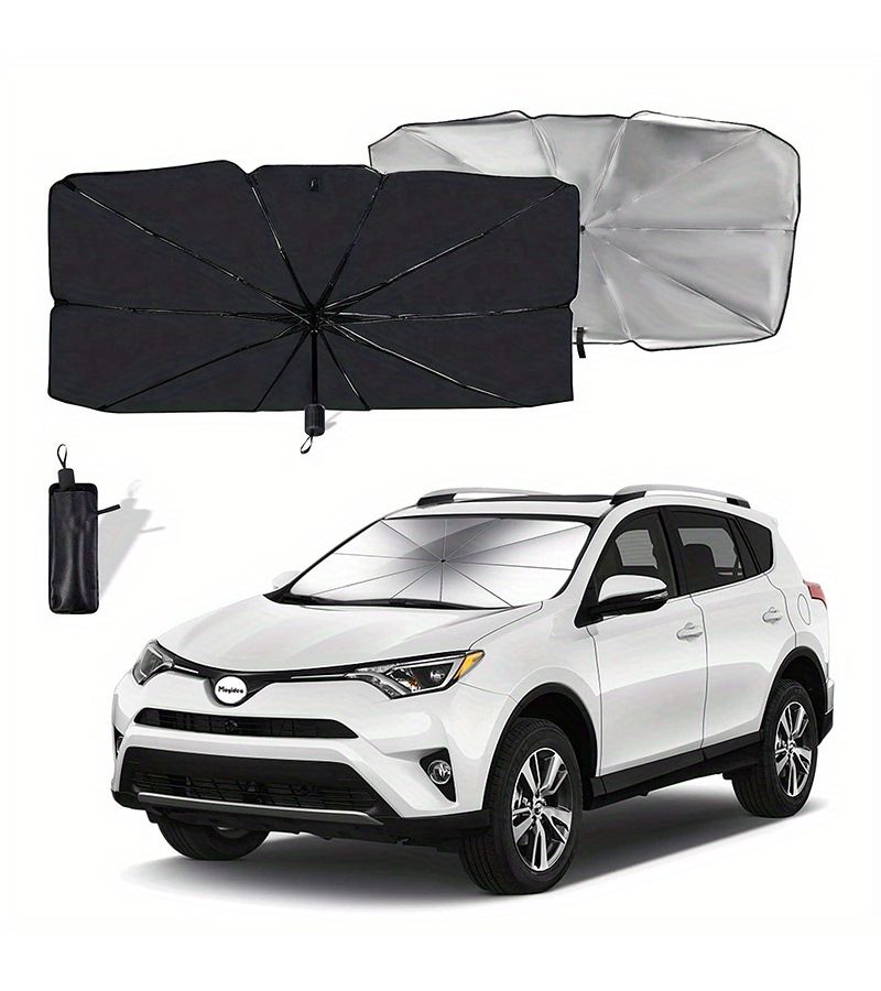 Black Foldable Car Windshield Sun Shade UPF 50 Strong UV Protection Heat Insulation Sunscreen Protects Dashboard Interior From Aging High Efficiency Physical Cooling Car Sun Visor Suitable For Sedans SUVs And Self Driving Travel - Image 1