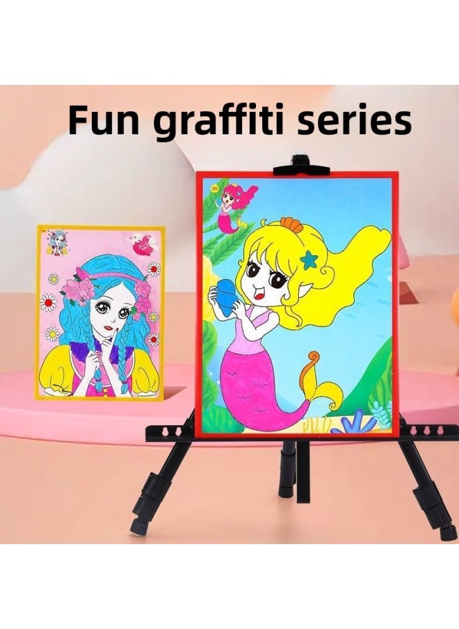 ماركة غير محددة حامل لرسم المماطلة للأطفال، لعبة لوحة رسم التلوين، رسم جرافيتي، تلوين الأطفال، السوق الليلي، لوحة ملونة مربعة، اللون: 20 لوحة + 20 مجموعة من 12 لونًا من الطلاء و40 قلمًا  - Image 1