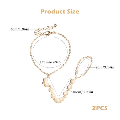 Aeenioy 2 PCS Ring Bracelet for Women Stylish, Hand Chain for Women, Golden Bracelet for Womens, Hand Accessories for Womens, Elegant Jewelry for Formal Events, Parties, Casual Wear, Birthday Gifts - Image 2