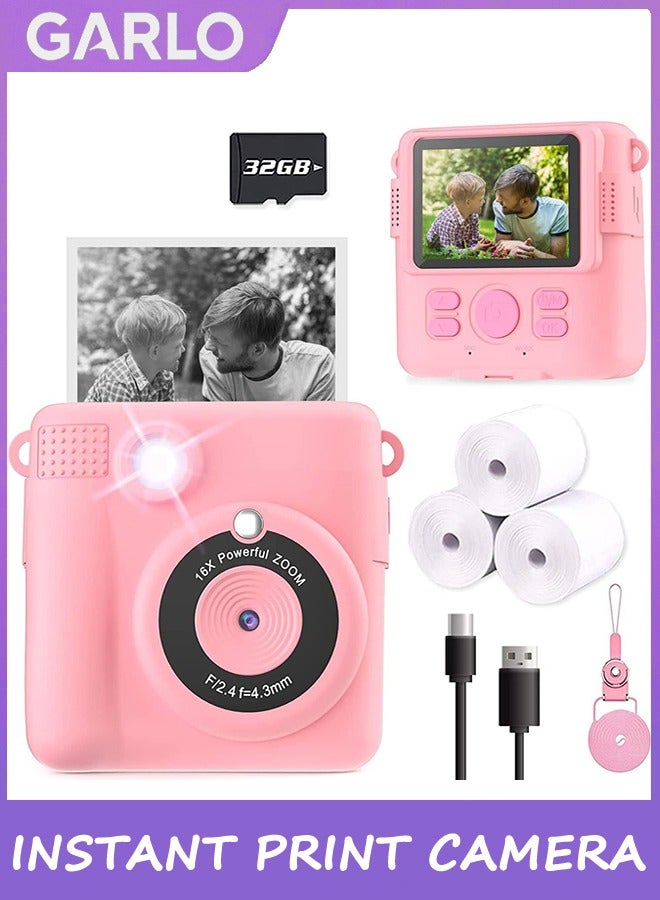 Garlo Instant Print Camera for Kids, Christmas Birthday Gifts for Girls Boys Age 3-12, HD Digital Video Cameras for Toddler, Portable Toy for 4 5 6 7 8 9 10 Year Old Girl with 32GB SD Card-Purple