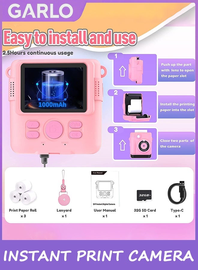 جارلو كاميرا طباعة فورية للأطفال، هدايا عيد الميلاد للبنات والأولاد من سن 3 إلى 12 عامًا، كاميرات فيديو رقمية عالية الدقة للأطفال الصغار، لعبة محمولة للفتيات بعمر 4 5 6 7 8 9 10 سنوات مع بطاقة SD سعة 32 جيجابايت - أرجواني - Image 2