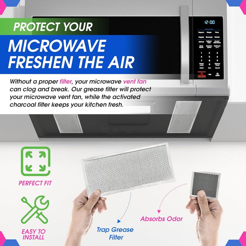 Bagean Grease Microwave Vent Filter W10208631A and Charcoal 8206230A Whirlpool Microwave Filter Replacement Combo Pack - Aluminum Mesh and Carbon Filters Refresh The Kitchen Stove Oven Air (2-Sets) - Image 5
