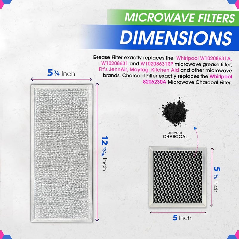 Bagean Grease Microwave Vent Filter W10208631A and Charcoal 8206230A Whirlpool Microwave Filter Replacement Combo Pack - Aluminum Mesh and Carbon Filters Refresh The Kitchen Stove Oven Air (2-Sets) - Image 3