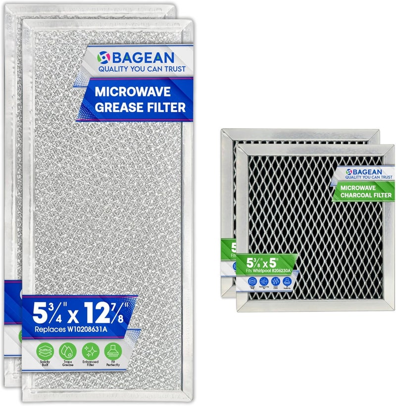 Bagean Grease Microwave Vent Filter W10208631A and Charcoal 8206230A Whirlpool Microwave Filter Replacement Combo Pack - Aluminum Mesh and Carbon Filters Refresh The Kitchen Stove Oven Air (2-Sets) - Image 1