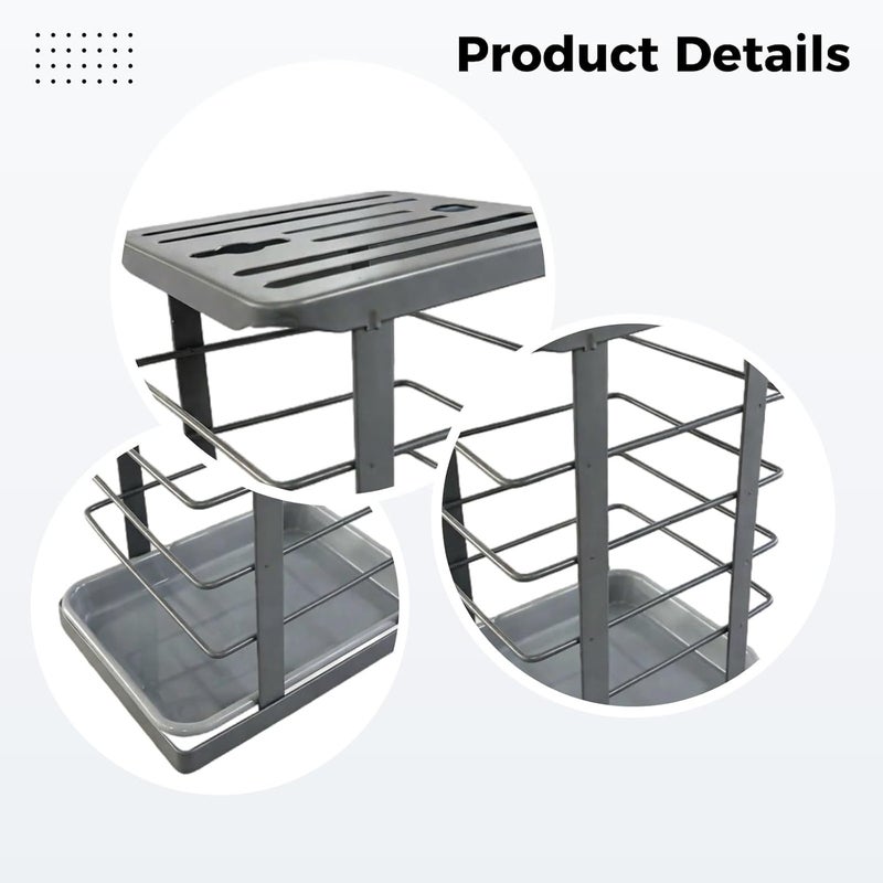 Gray Carbon Steel Knife Block with Drain Tray, Slanted Knife Stand, Kitchen Countertop Organizer for Knives, Scissors, and Sharpening Rods - Image 4