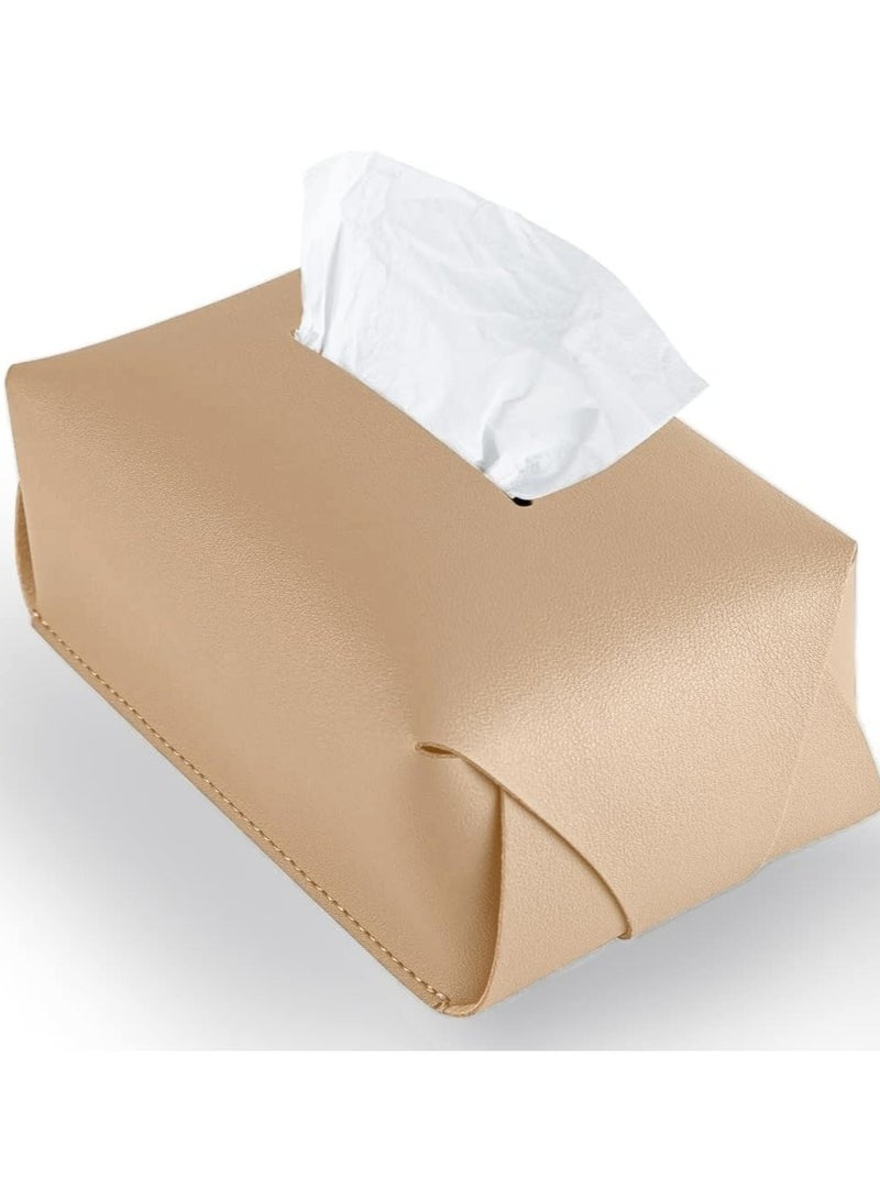CMGTYYD. حامل غطاء علبة مناديل جلدية، حامل مناديل لغرفة المعيشة وغرفة النوم والمكتب، غطاء علبة مناديل مكتبية للسيارة (كاكي) - Image 1