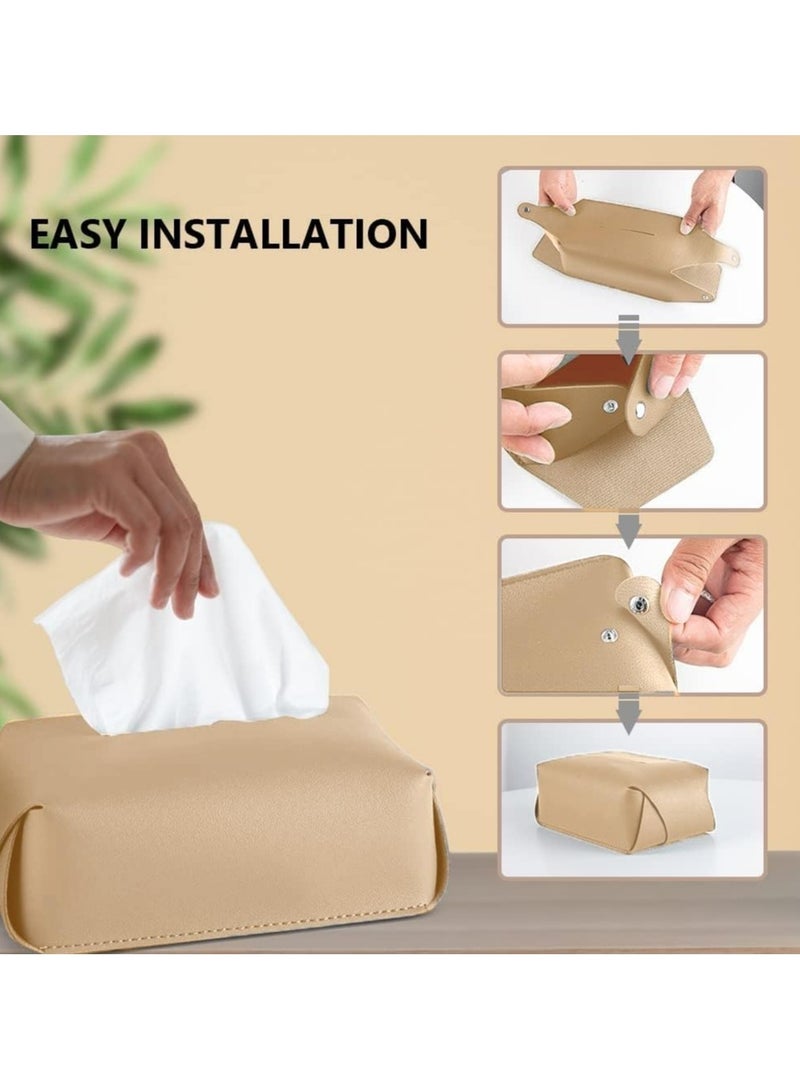 CMGTYYD. حامل غطاء علبة مناديل جلدية، حامل مناديل لغرفة المعيشة وغرفة النوم والمكتب، غطاء علبة مناديل مكتبية للسيارة (كاكي) - Image 2
