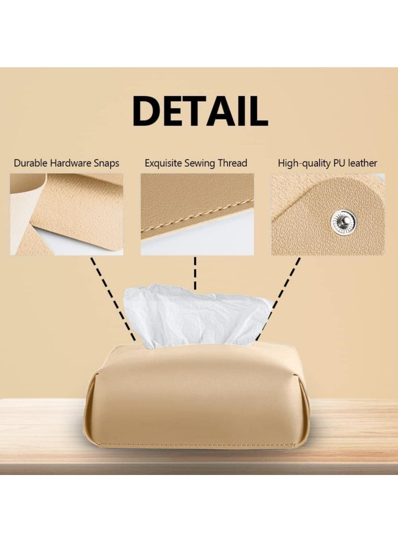 CMGTYYD. حامل غطاء علبة مناديل جلدية، حامل مناديل لغرفة المعيشة وغرفة النوم والمكتب، غطاء علبة مناديل مكتبية للسيارة (كاكي) - Image 5