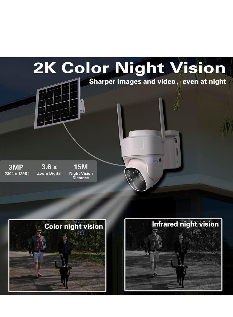 كاميرا واي فاي خارجية مع لوحة طاقة شمسية لاسلكية، مجموعة طاقة البطارية، مراقبة الفيديو، إنذار مع كشف PIR، رؤية ليلية 2K ملونة 360 درجة PTZ+بطاقة SD سعة 64 جيجابايت - Image 4