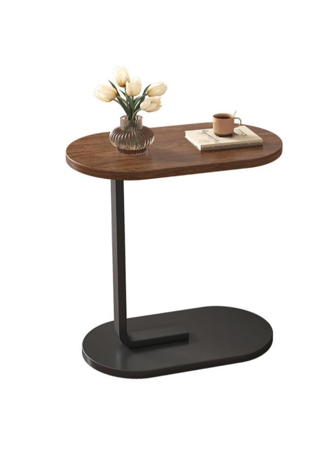 Modern C-shaped side table with a wooden top and metal base – a side table for sofas and beds – versatile for mobile phones, laptops, and coffee – 62×39×28 cm - Image 1