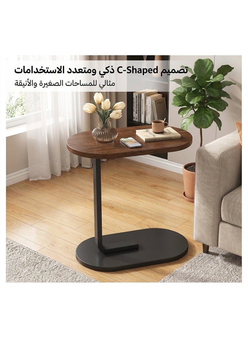 Modern C-shaped side table with a wooden top and metal base – a side table for sofas and beds – versatile for mobile phones, laptops, and coffee – 62×39×28 cm - Image 2