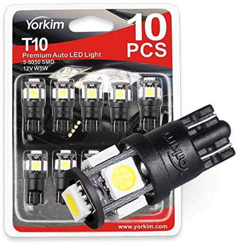 Yorkim مصابيح LED Yorkim T10 6500K أبيض زيرون غير قطبي الجيل السادس، 194 LED داخلي لمصابيح السيارة، مصابيح السقف، مصابيح الخريطة، مصابيح الأبواب، مصابيح لوحة الترخيص، مصابيح صندوق الأمتعة 168 W5W 2825، عبوة من 10 - Image 1