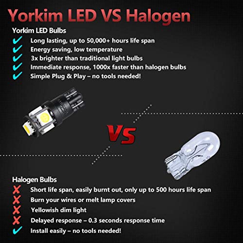 Yorkim مصابيح LED Yorkim T10 6500K أبيض زيرون غير قطبي الجيل السادس، 194 LED داخلي لمصابيح السيارة، مصابيح السقف، مصابيح الخريطة، مصابيح الأبواب، مصابيح لوحة الترخيص، مصابيح صندوق الأمتعة 168 W5W 2825، عبوة من 10 - Image 5