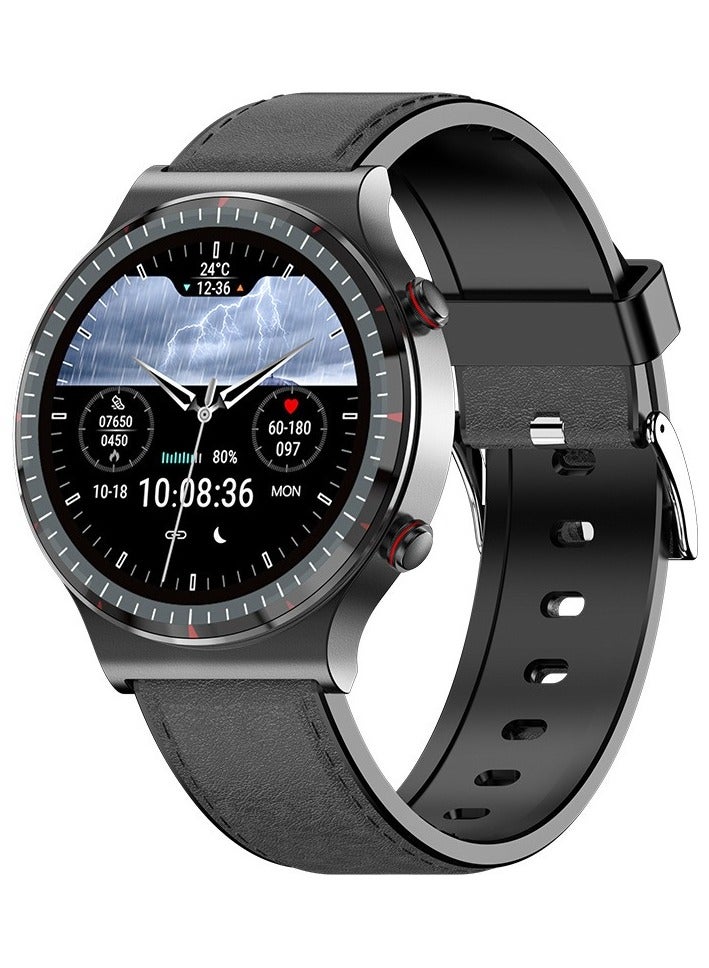 AROAQ Smart Watch, G08 Multi Functional Optical Design Wrist Watch, Fitness Tracker Watch With Big Hd Display, Blood Presssure Heart Rate Temperature Monitoring Smart Watch, (Black + classic black leather) - Image 1