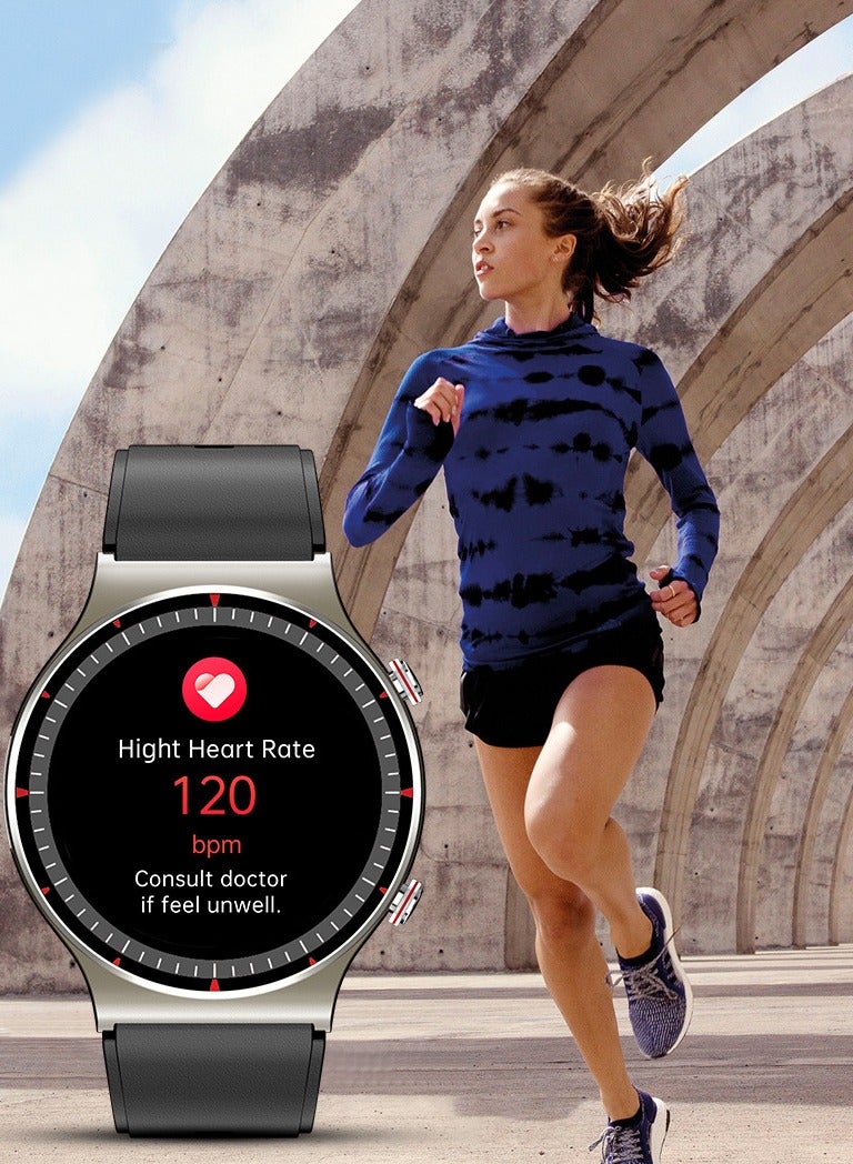 AROAQ Smart Watch, G08 Multi Functional Optical Design Wrist Watch, Fitness Tracker Watch With Big Hd Display, Blood Presssure Heart Rate Temperature Monitoring Smart Watch, (Black + classic black leather) - Image 4