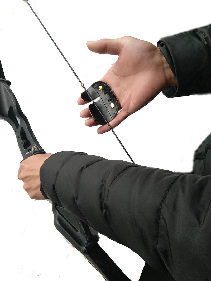 Windfulogo Cow Leather Archery Finger Tab Long Bow Hand Protector for Right Hand - Image 4