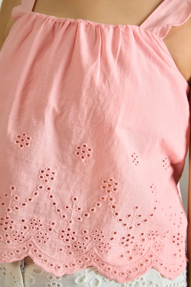 فيرجيو Cotton Schiffli Daywear Scalloped Strap Tops for Women