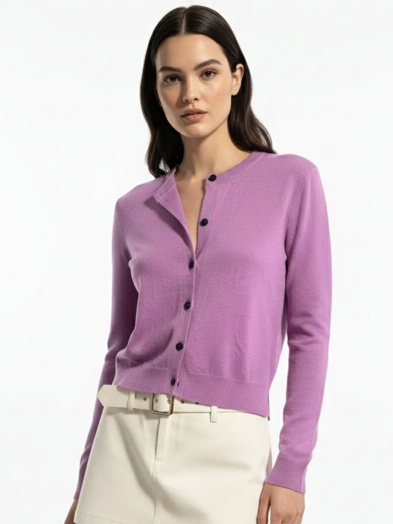 Lavender Full Sleeve Front Buttoned Slouchy Cardigan