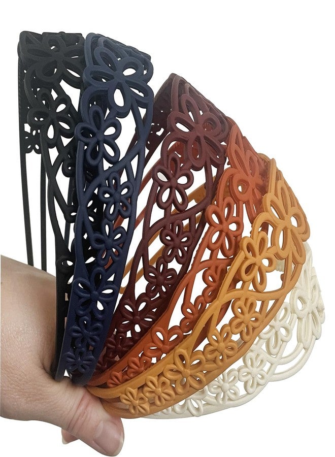 Yazon 6pcs Floral Plastic Headbands with Teeth for Girls Women, 30mm Wide, 6 Colors - Image 1