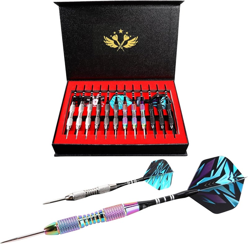 Wsdart ADKX Steel Tip Darts 12 Pack Set with Nonslip Iron Barrel Aluminum Dart Shafts and Flights + Darts Sharpener + an Gift Box - Image 1