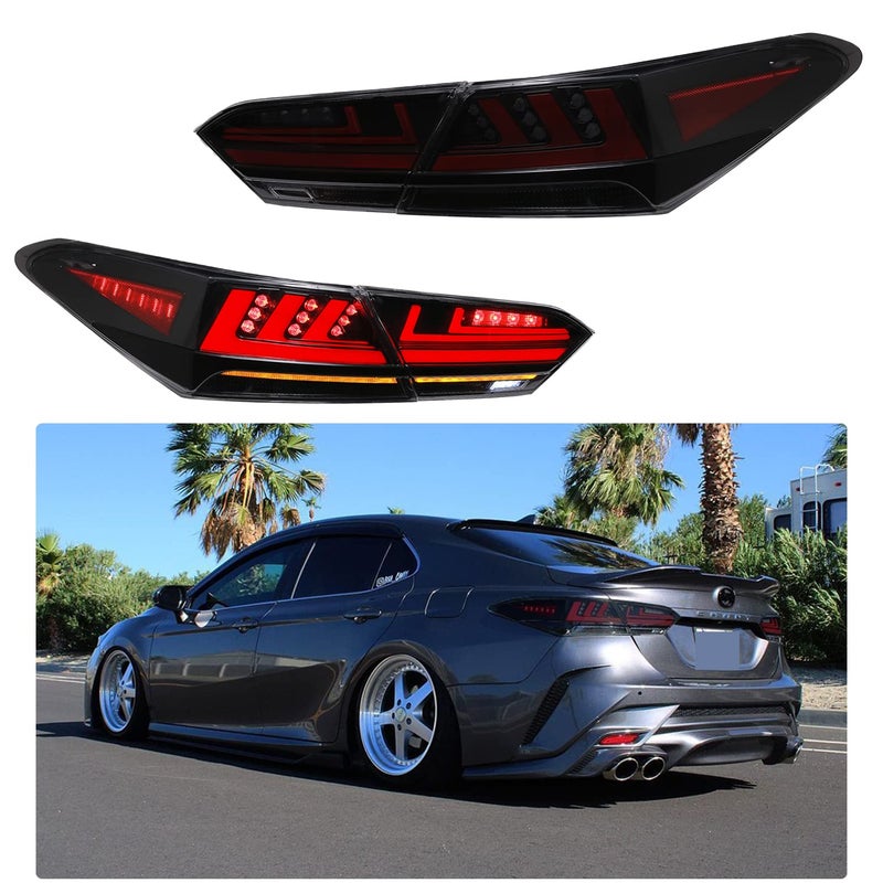 inginuity time LED Tail Lights For Toyota Camry 2018 2019 2020 2021 2022 2023 Rear Lamps Start Up Animation DRL Brake Turn Signal Assembly Black