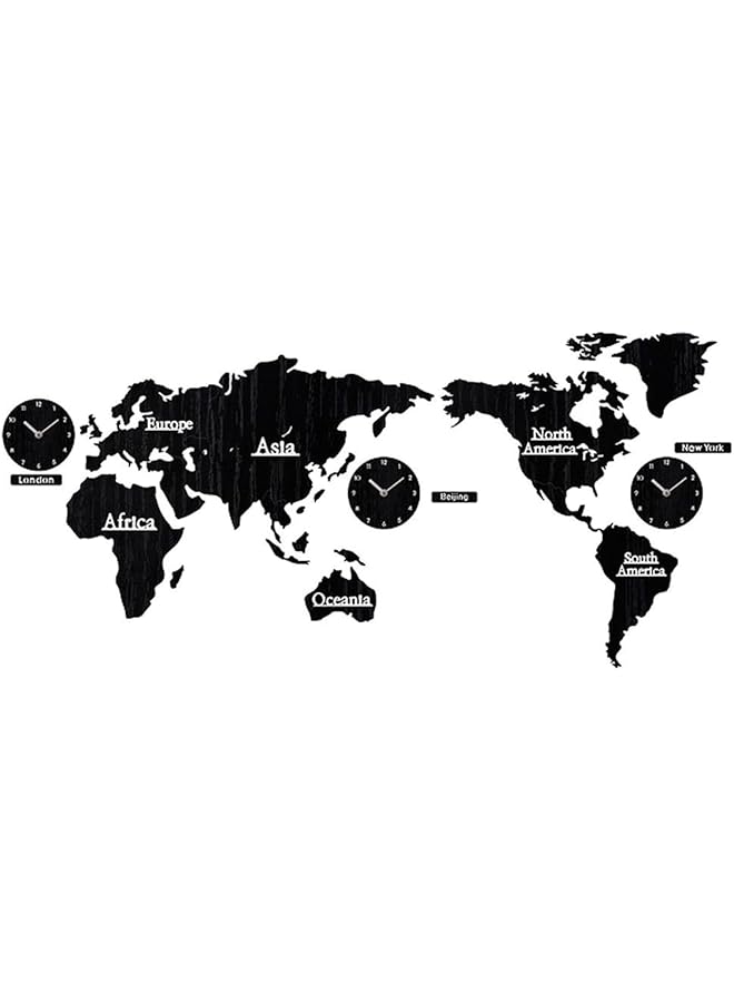 The Bros ساعة حائط خشبية على شكل خريطة العالم مع منطقة زمنية مخصصة للمدينة (أسود) - Image 1