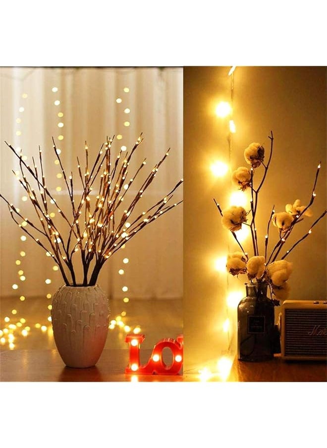 إيروريكس مجموعة من 2 مصباح LED مزخرف يعمل بالبطارية من أغصان الأغصان الصناعية لتزيين غرفة المنزل مزهرية بيضاء دافئة 29.5 بوصة 20 مصباح LED  - Image 2