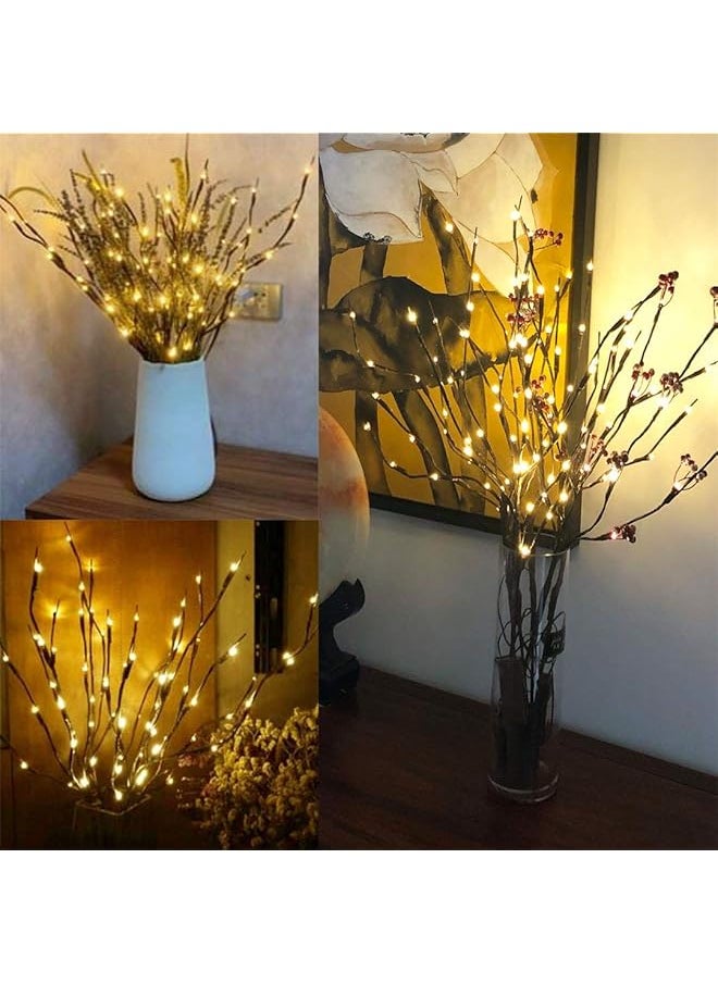 إيروريكس مجموعة من 2 مصباح LED مزخرف يعمل بالبطارية من أغصان الأغصان الصناعية لتزيين غرفة المنزل مزهرية بيضاء دافئة 29.5 بوصة 20 مصباح LED  - Image 3