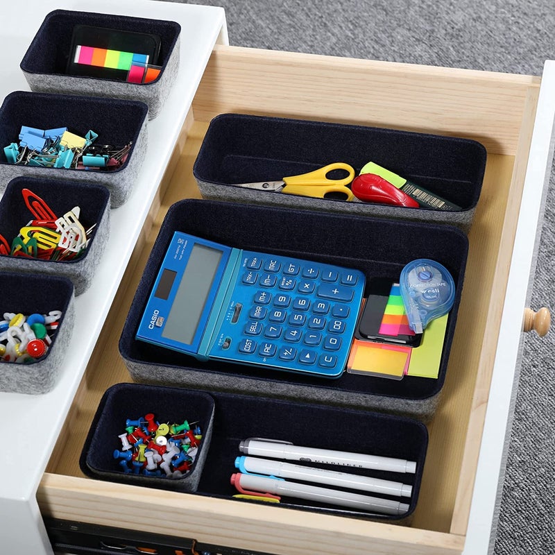 Snazzy Felt Drawer Storage Organizer Set of 8 PCs Navy Blue - Image 4