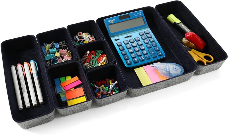 Snazzy Felt Drawer Storage Organizer Set of 8 PCs Navy Blue - Image 1