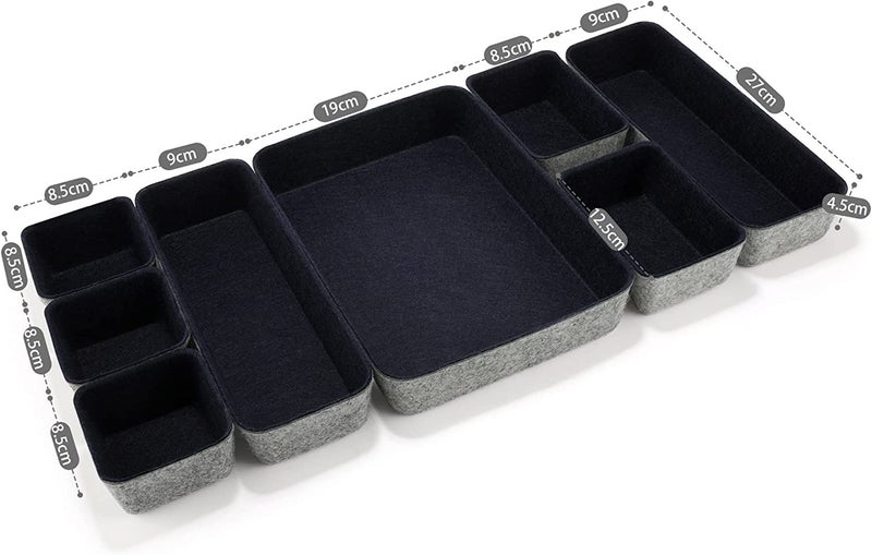 Snazzy Felt Drawer Storage Organizer Set of 8 PCs Navy Blue - Image 2