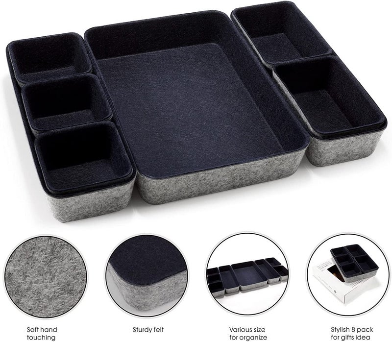Snazzy Felt Drawer Storage Organizer Set of 8 PCs Navy Blue - Image 3