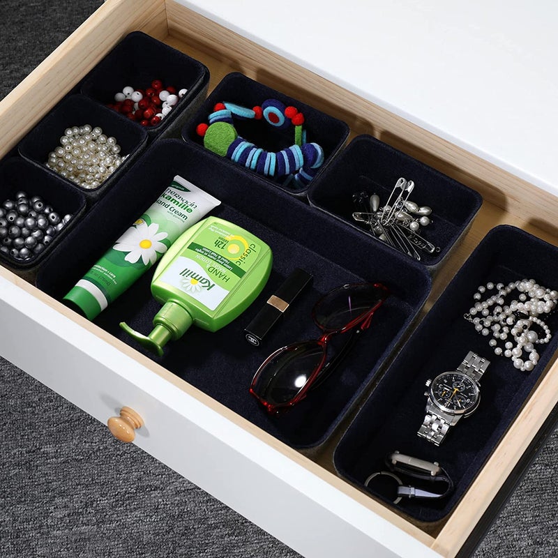 Snazzy Felt Drawer Storage Organizer Set of 8 PCs Navy Blue - Image 5