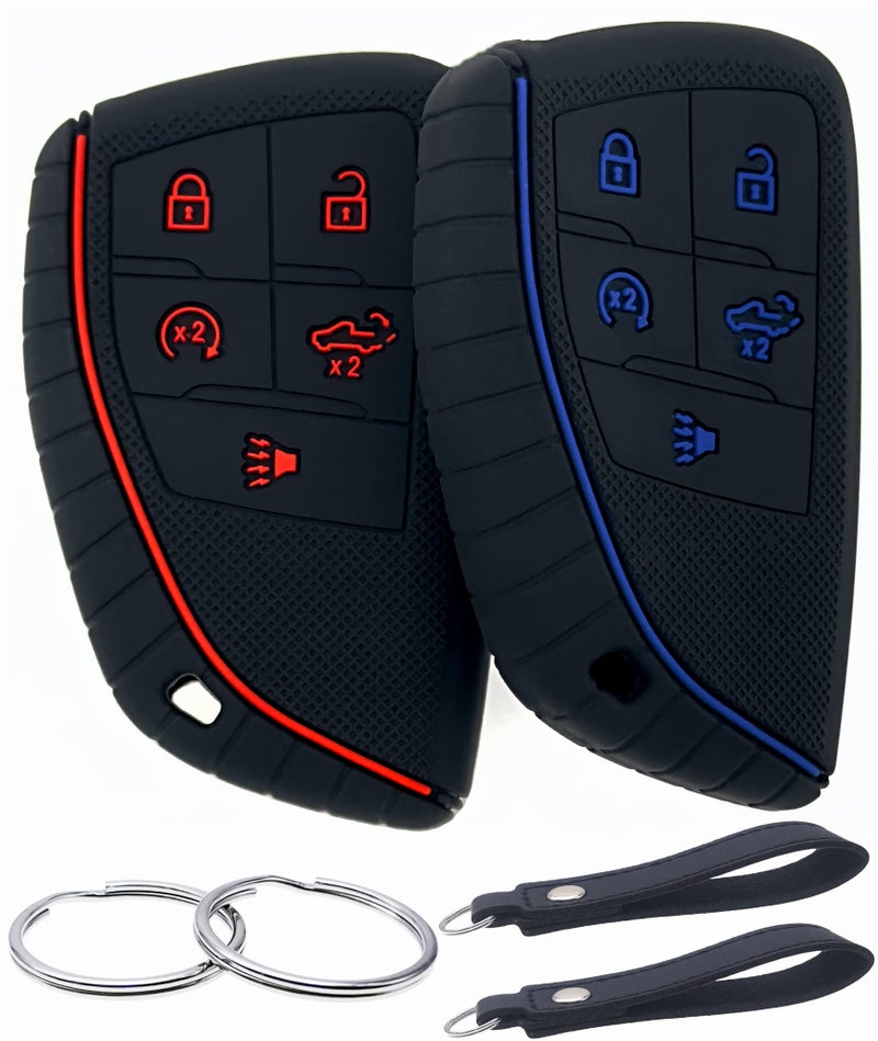 REPROTECTING Silicone Rubber Key Fob Cover Compatible with 2026-2022 Chevy Chevrolet Silverado 1500 GMC Sierra 1500, 2024-2026 Silverado Sierra 2500HD 3500HD (Black/Blue Black/Red) - Image 1