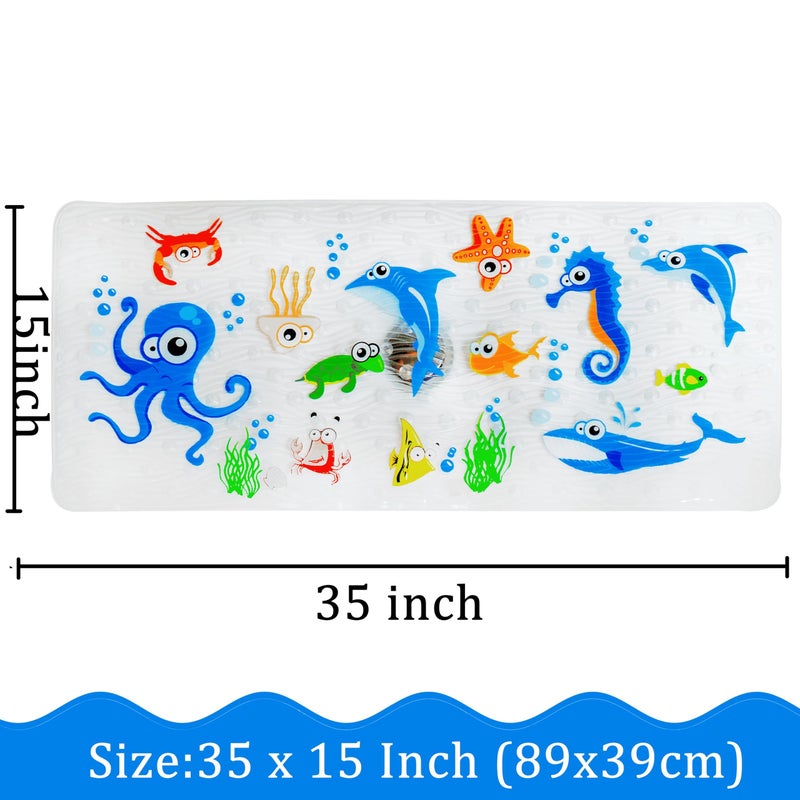 BEEHOMEE Bath Mats for Tub Kids,Baby Toddler - Large Cartoon Non-Slip Bathroom Bathtub Anti-Slip Shower Mats for Floor 35x15,Machine Washable XL Size Bathroom Mats (Blue-Octopus) - Image 3