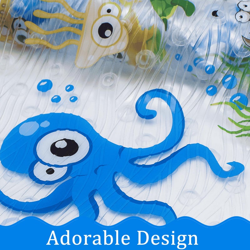 BEEHOMEE Bath Mats for Tub Kids,Baby Toddler - Large Cartoon Non-Slip Bathroom Bathtub Anti-Slip Shower Mats for Floor 35x15,Machine Washable XL Size Bathroom Mats (Blue-Octopus) - Image 4