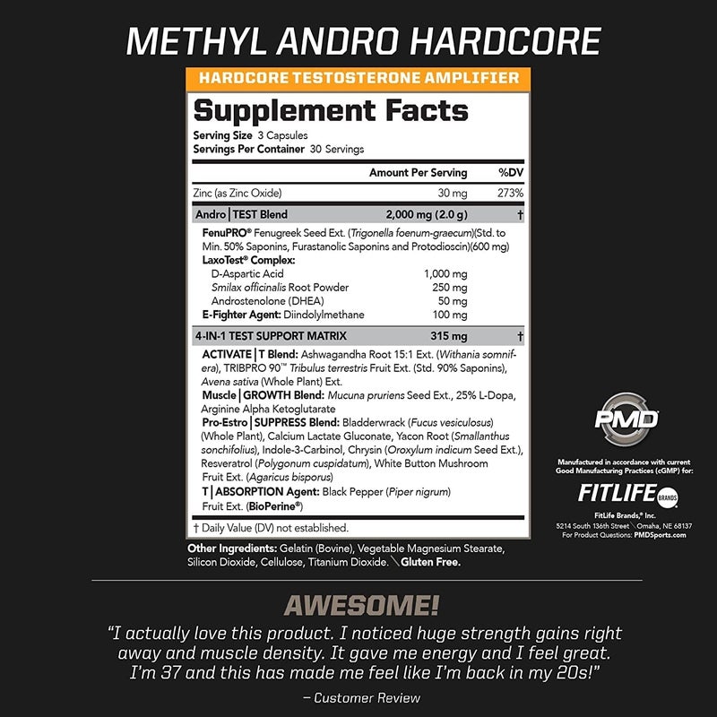 PMD PMD Methyl Andro Hardcore  Support Testosterone for Lean Muscle  Strength GainsWeightlifting and Workout Performance Dietary Supplement 90 Capsules - Image 2