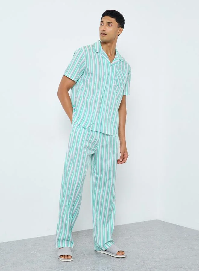 Styli Men Striped Shirt and Pyjama Set